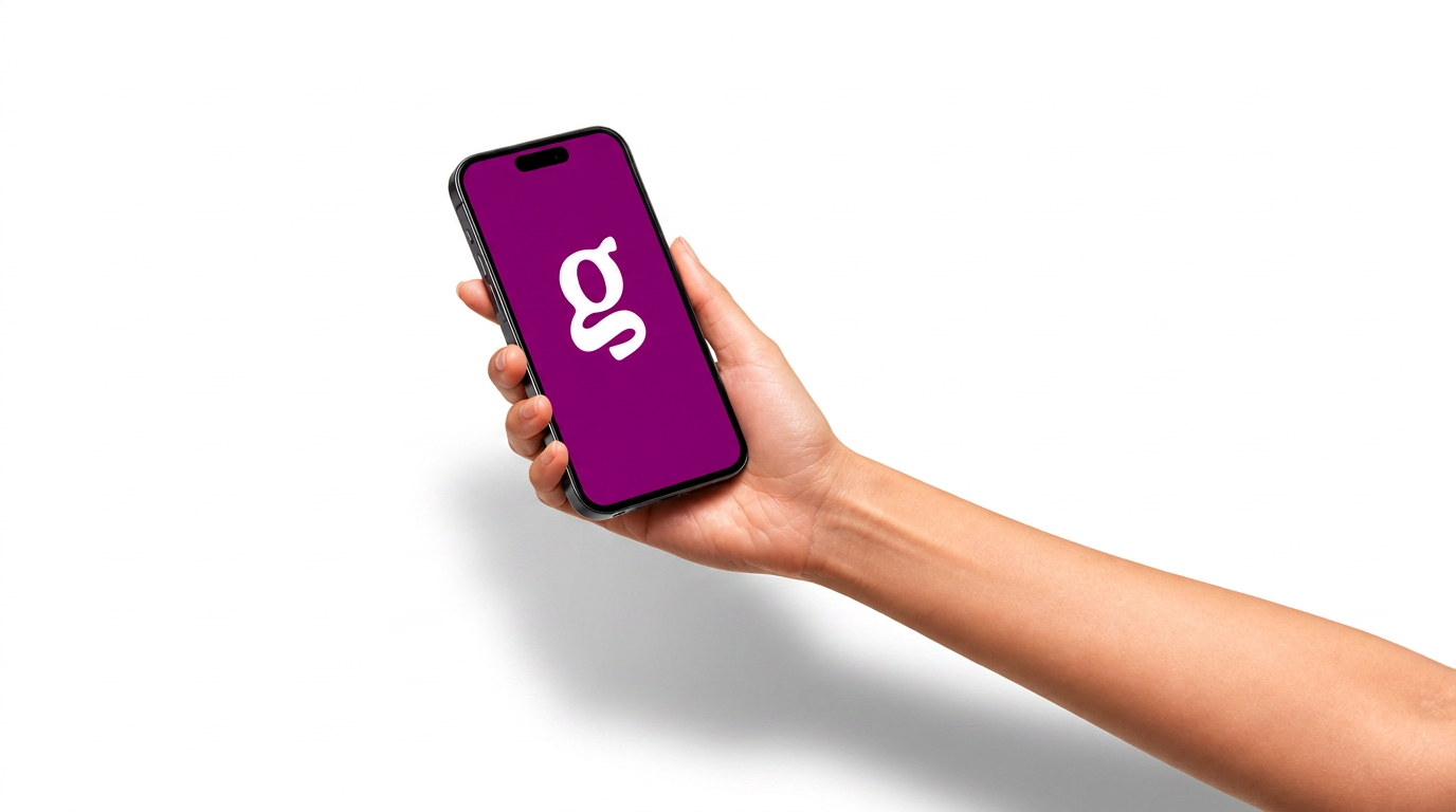 A hand extending from the right holding a phone displaying the Grapevine app.